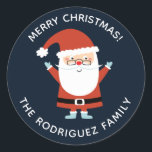 Personalized Cute Christmas Santa Claus Classic Round Sticker<br><div class="desc">A cute Santa Merry Christmas personalized sticker. Cute sticker to put on holiday gifts and stationary. Designed for you by Blackberry Boulevard.</div>