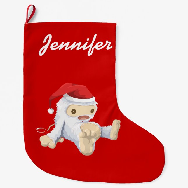 Personalized Cute Christmas Snow Monster Toy Large Christmas Stocking (Front)