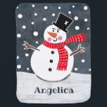 Personalized Cute Christmas Snowman Baby Blanket<br><div class="desc">This Christmas snowman snow scene is printed from a collage designed by Helen McCartney Designs.</div>