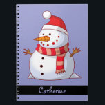 Personalized Cute Christmas Snowman Notebook<br><div class="desc">Personalize with your name or other custom text. A cute Christmas snowman who is kind of chubby and jolly wearing  a striped scarf and a red christmas hat. Festive and fun.</div>