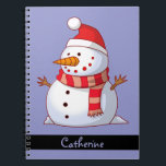 Personalized Cute Christmas Snowman Notebook<br><div class="desc">Personalize with your name or other custom text. A cute Christmas snowman who is kind of chubby and jolly wearing  a striped scarf and a red christmas hat. Festive and fun.</div>