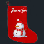 personalized Cute Christmas Snowman Small Christmas Stocking<br><div class="desc">A cute Christmas snowman who is kind of chubby and jolly wearing  a striped scarf and a red christmas hat. Festive and fun. Personalize with your name or other custom text.</div>