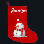 personalized Cute Christmas Snowman Small Christmas Stocking<br><div class="desc">A cute Christmas snowman who is kind of chubby and jolly wearing a striped scarf and a red christmas hat. Festive and fun. Personalize with your name or other custom text.</div>