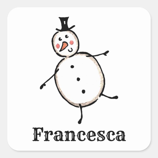 Personalized Cute Christmas Snowman Square Sticker (Front)