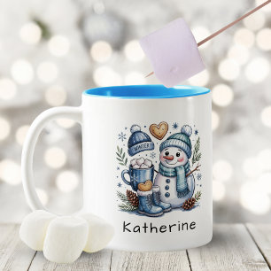 Personalized Cute Christmas Snowman  Two-Tone Coffee Mug
