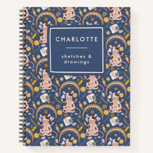 Personalized Cute Christmas Yoga Cow Whimsical Notebook