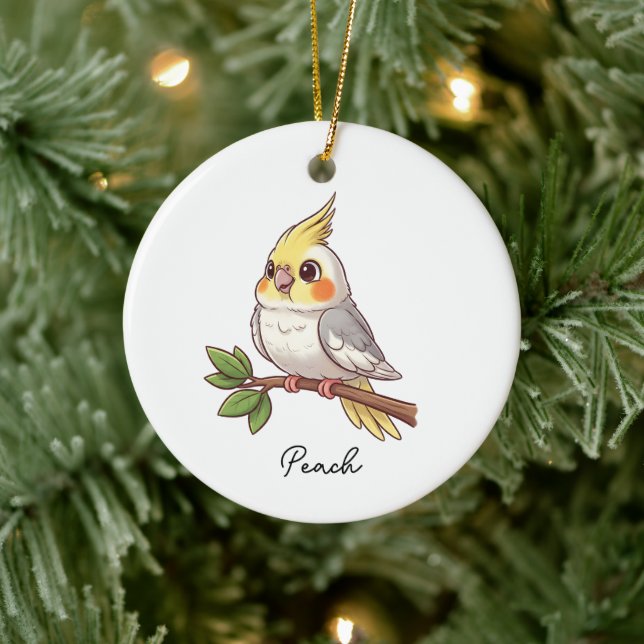 Personalized Cute Cockatiel Pet Bird Ceramic Ornament (Tree)