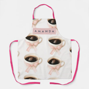 Personalized Cute Coffee Cup Coquette Pattern Apron