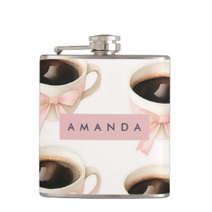 Personalized Cute Coffee Cup Coquette Pattern Hip Flask