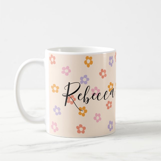 Personalized Cute Coloured Daisy Pattern Coffee Mug (Left)