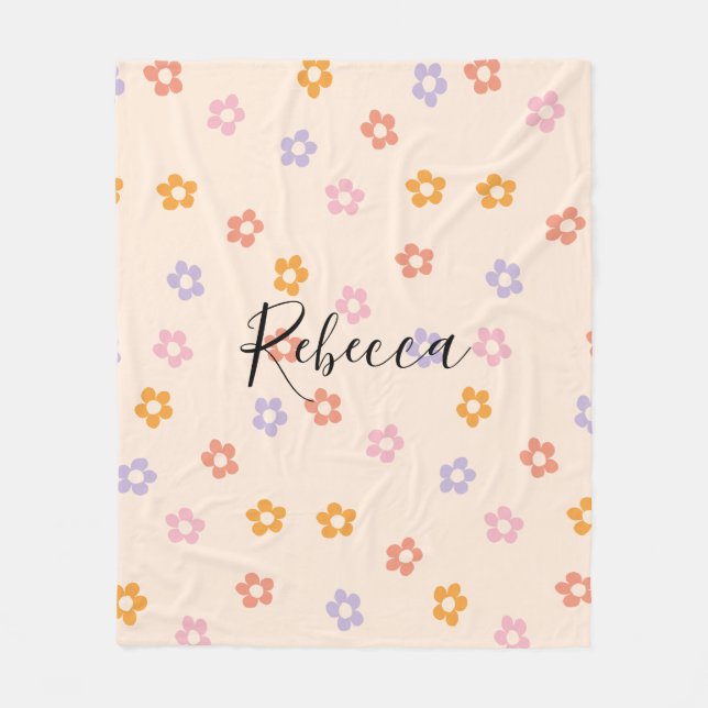 Personalized Cute Coloured Daisy Pattern Fleece Blanket (Front)