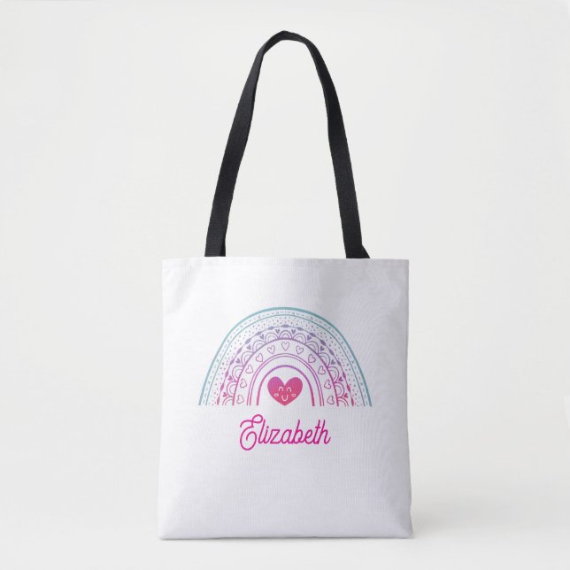 Personalized Cute Colourful Boho Rainbow Tote Bag (Front)
