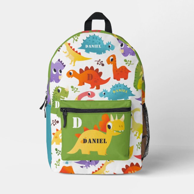 Personalized Cute Colourful Dinosaur  Printed Backpack (Front)
