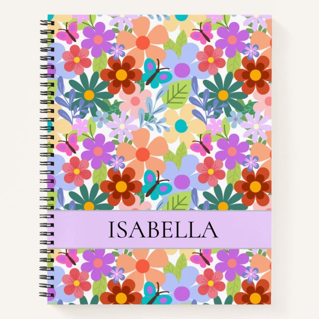 Personalized Cute Colourful Floral Pattern  Notebook (Front)