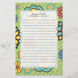 Personalized Cute Colourful Flowers on Green Stationery
