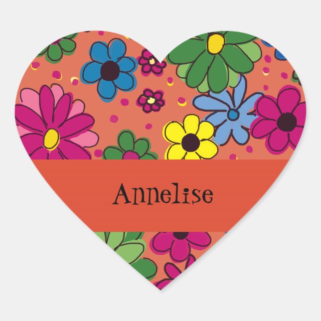 Personalized Cute Colourful Orange Floral  Sticker (Front)