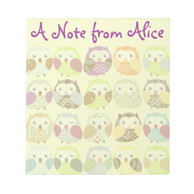 Personalized Cute Colourful Owls Notepad (Front)
