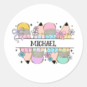 Personalized Cute Colourful Pencil - Back To Schoo Classic Round Sticker