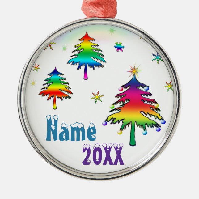 Personalized Cute Colourful Rainbow Trees Ornament (Front)