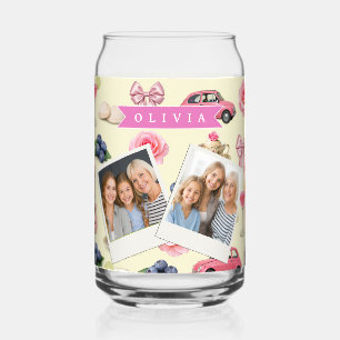 Personalized Cute Coquette Pink Cocktail Ribbon Can Glass