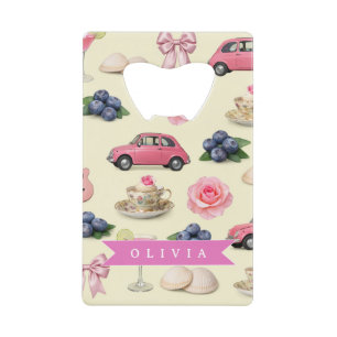 Personalized Cute Coquette Pink Cocktail Ribbon Credit Card Bottle Opener