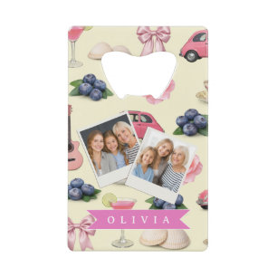 Personalized Cute Coquette Pink Cocktail Ribbon Credit Card Bottle Opener