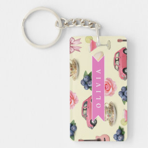 Personalized Cute Coquette Pink Cocktail Ribbon Keychain