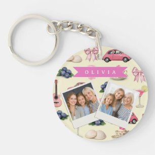 Personalized Cute Coquette Pink Cocktail Ribbon Keychain