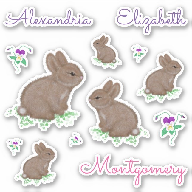 Personalized Cute Cottontail Bunnies and Flowers (Front)