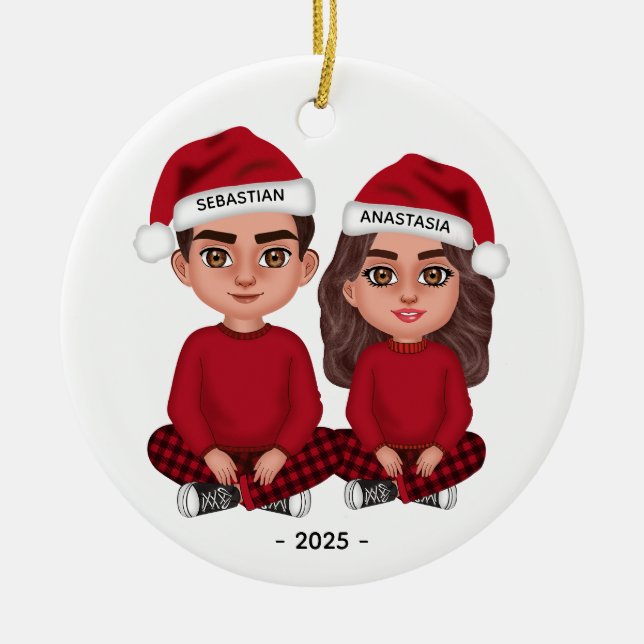 Personalized Cute Couple Dolls Christmas Ornament (Front)