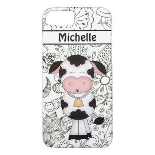 Personalized Cute Cow and Garden, Black and White Case-Mate iPhone Case