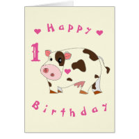 Personalized Cute Cow Baby Birthday Cards