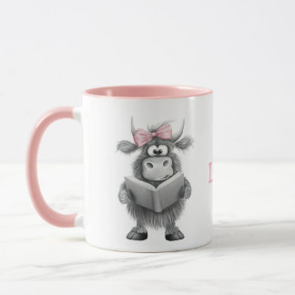 Personalized Cute Cow Mug with Pink Handle