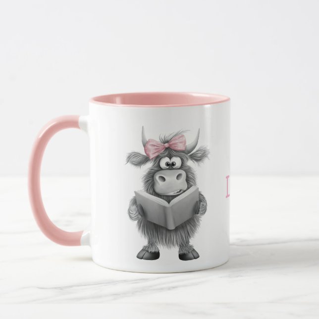 Personalized Cute Cow Mug with Pink Handle (Left)