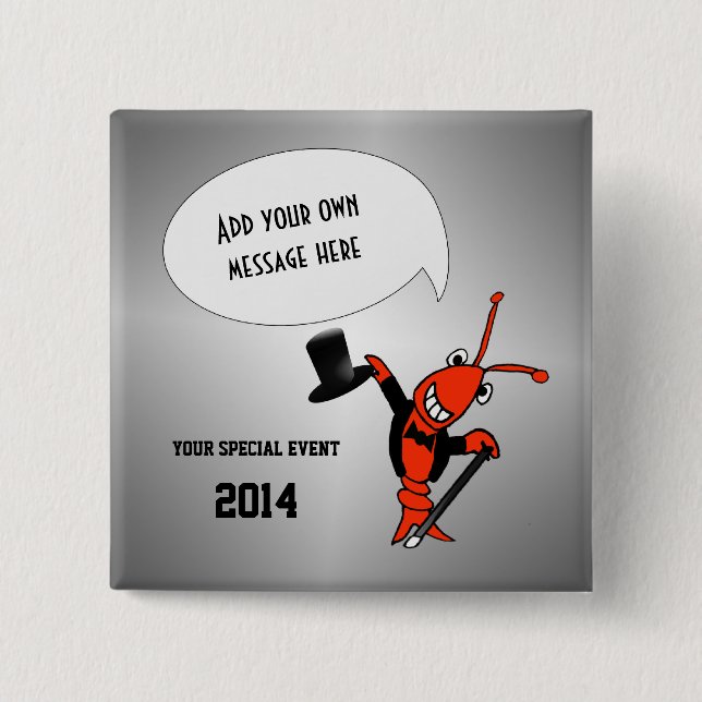 Personalized Cute Crawfish Lobster Top Hat Event 2 Inch Square Button (Front)