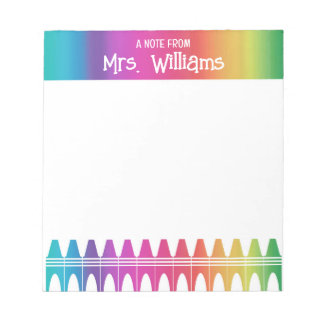 Personalized Cute Crayon Rainbow Teacher's Notepad
