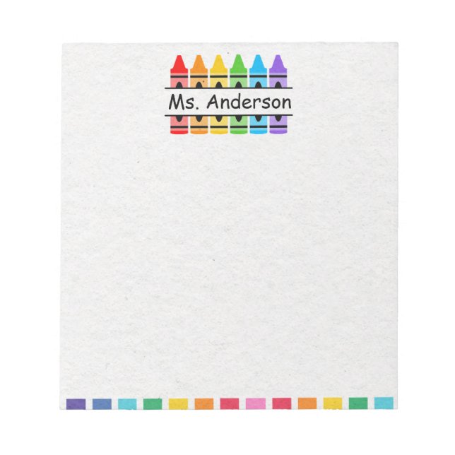 Personalized Cute Crayon Teacher's Notepad (Front)