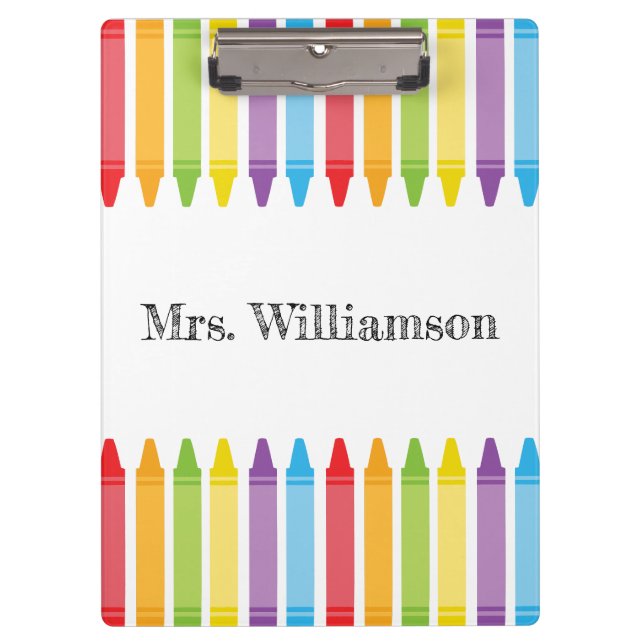Personalized Cute Crayons Teacher Back to School Clipboard (Front)