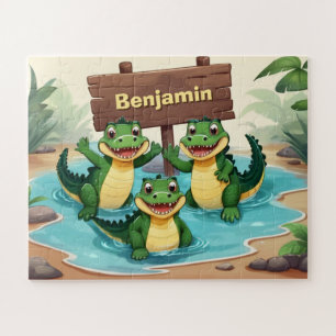Personalized Cute Crocodiles Kids Jigsaw Puzzle