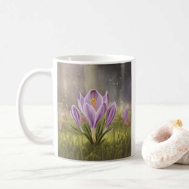 Personalized Cute Crocus Spring Illustration Mug (With Donut)