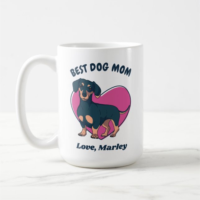 Personalized Cute Dachshund Dog Mom Custom Text Coffee Mug (Left)