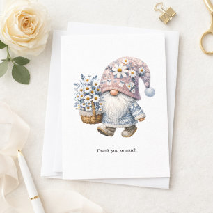 Personalized Cute Daisy Flower Gnome Thank you Card