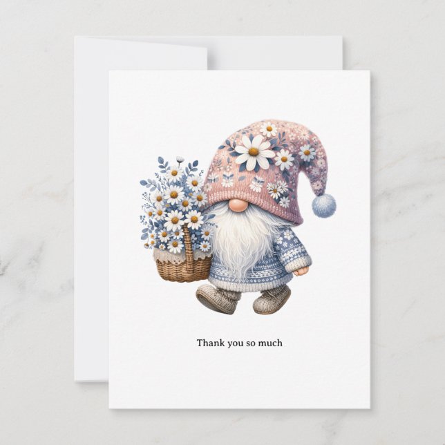 Personalized Cute Daisy Flower Gnome Thank you  Card (Front)