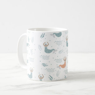 Personalized Cute Dancing Mermaid Illustration Sea Coffee Mug
