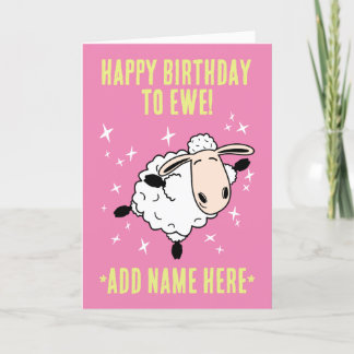 Personalized Cute Dancing Sheep Pink Birthday Card