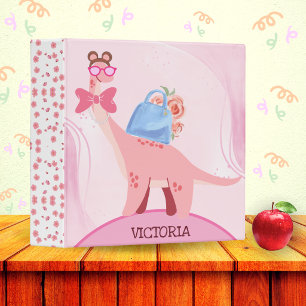 Personalized Cute Dinosaur Back-to-School Girls Binder