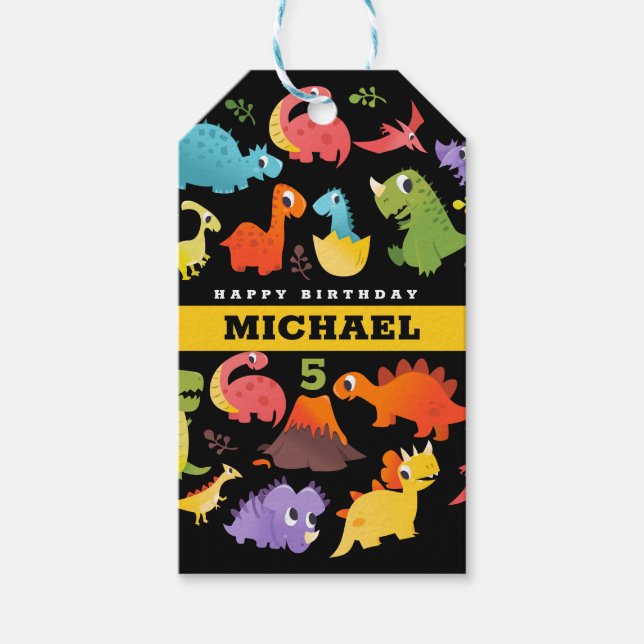 Personalized Cute Dinosaur Favour & Gift Tags (Front)