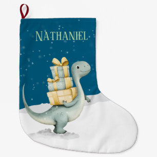 Personalized Cute Dinosaur Large Christmas Stocking