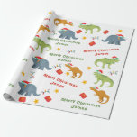 Personalized Cute Dinosaur Santa Merry Christmas Wrapping Paper<br><div class="desc">Custom Name Dinosaur With Santa Hat Pattern Gift Wrapping Paper</div>