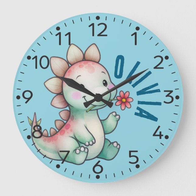 Personalized Cute Dinosaur, Stegosaurs, Wall Clock (Front)